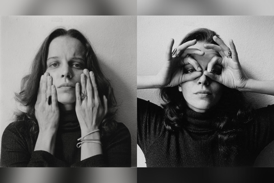 Two black and white photos of Melissa Shook as part of her collection from 1972.