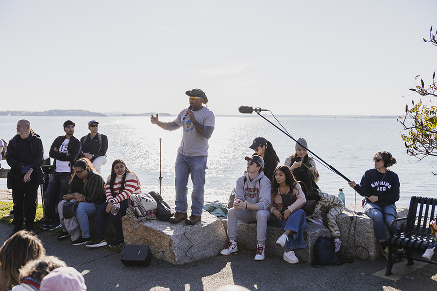 Fairies Grey speaking at Deer Island in the Indigenous Boston Harbor in 2022