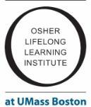 Osher Lifelong Learning Institute text inside a capital O. The words UMass Boston written in blue underneath